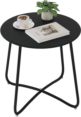 Produktbild von Runder Beistelltisch - Metalltisch - Gartenmöbel - Verstellbare Füße - 48 x 45 cm - Schwarz