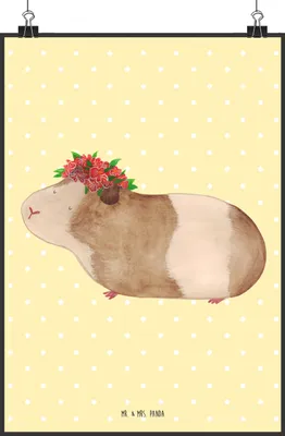 Produktbild von Mr. & Mrs. Panda Bild Meerschweinchen Weisheit DIN A2 - Gelb Pastell - Geschenk, Wunder, Wandbild, Plakat, Spruch, drucke, Kunstdruck, Motivation, Wunderland, wanddeko