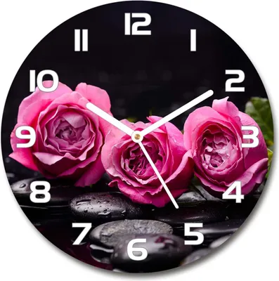 Produktbild von Wanduhr aus Glas 30fi Glasbild Glasuhr Gehärtetes Glas - weisse-zeiger - Pink roses