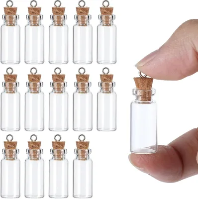 Image de Mini bouteilles en verre avec bouchons, contenance de 3 ml, lot de 15, idéales pour les projets de bricolage et la décoration