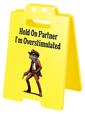 Produktbild von 1/2/3 Stück „Vorsicht Überreizung“-Tischschild „Cowboy-Frosch“ – Halt durch, Partner, ich bin überreizt – Mini-Tischschild für Zuhause oder Büro – Scherzartikel für Kollegen