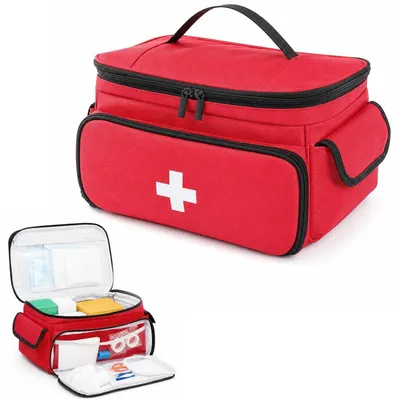 Immagine prodotto di Borsa di pronto soccorso vuota, portatile, borsa da medico, borsa medica, rossa, 28x19x16 cm, tessuto Oxford