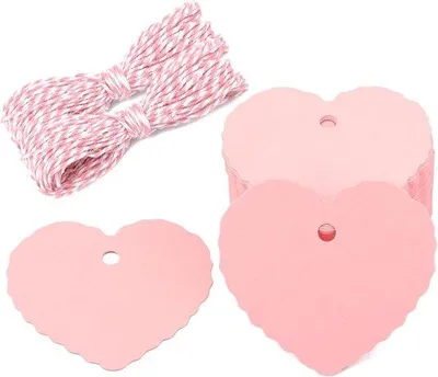 Zdjęcie produktu dla Sztywne etykiety na prezenty, 100 sztuk, 6 x 5,5 cm, czerwone, puste etykiety do zawieszenia, na Walentynki, wesela i imprezy