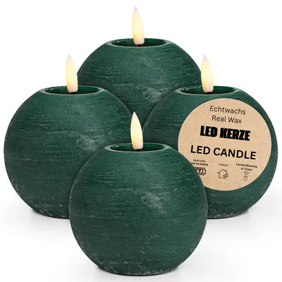 Image de Bougie LED Boules de cire, set de 4, flamme vacillante, Ø 10x9, vert
