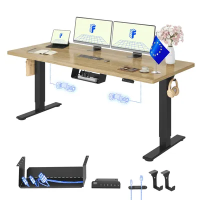 Immagine prodotto di Scrivania regolabile in altezza elettricamente FLEXISPOT E1 Pro 180x80 cm (versione UE), piano da 25 mm in un unico pezzo, doppio motore, portata 120 kg, finitura rovere naturale
