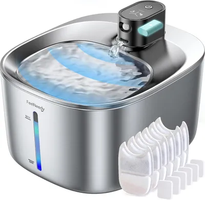 Produktbild von FeelNeedy Trinkbrunnen für Katzen, kabelloser Wasserbrunnen mit 4000mAh Akku, Bewegungssensor, Leiser Betrieb