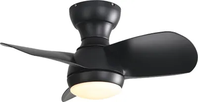 Image de Ventilateur de plafond pour chambre à coucher de 23 pouces (58 cm) en noir – avec LED à intensité variable à 3 couleurs (18 W), 3 pales en ABS, télécommande et moteur à courant continu
