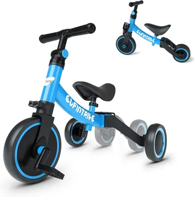 Produktbild von 5 in 1 Laufräder Laufrad Kinderdreirad Dreirad Lauffahrrad Lauflernhilfe für Kinder ab 1 Jahre bis 4 Jahren (Blau)