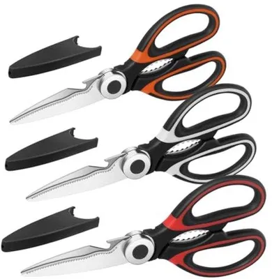 Image de Lot de 3 couteaux de cuisine - Multifonctionnels - Couteaux en acier inoxydable - Rouge, noir, orange - 21 cm