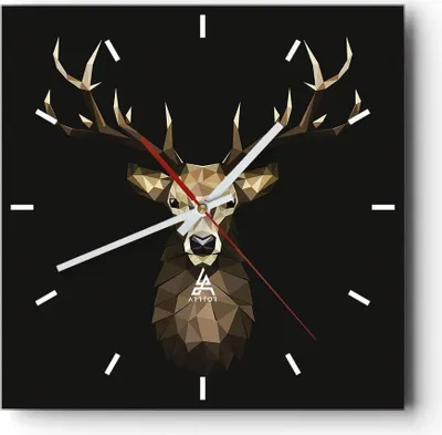 Produktbild von Wanduhr - Quadrat - Glasuhr - Geometrisch Hirsch Modern - 30x30cm - Schleichendes Uhrwerk - Lautlos - zum Aufhängen bereit - Dekoration Modern - Wanddekoration aus Glas - C3AC30x30-4215