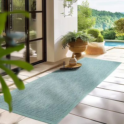 Produktbild von Homebyhome In & Outdoor Teppich Terrasse Balkon Küchenteppich Wetterfest Sisal Optik Flachgewebe Einfarbig mit Struktur, Grösse: 80x250 cm
