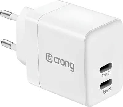 Produktbild von Crong, Netzteil 2× USB-C 35 W PD/PPS GaN ultra-kompakt, Weiß