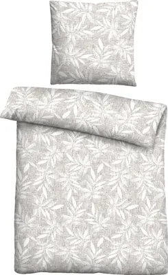 Produktbild von Traumhaft schlafen - Castell - Markenbettwäsche Feinbiber Bettwäsche 0301131 BLÄTTER color: basalt, size: 1x 155x220 cm + 1x 80x80 cm