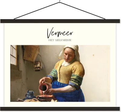 Produktbild von MuchoWow® Textilposter Milchmädchen - Vermeer - Alte Meister 150x113 cm mit holzfarbenen Rahmen - Poster