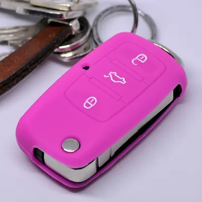 Produktbild von Auto Schlüssel Hülle Silikon Schutz Cover Pink kompatibel mit VW Seat Skoda bis 11/2009 3 Tasten Klappschlüssel