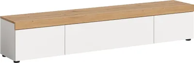 Image de Ruda table tV murale ou sur pied 3 abattants blanc, chêneReproduction.