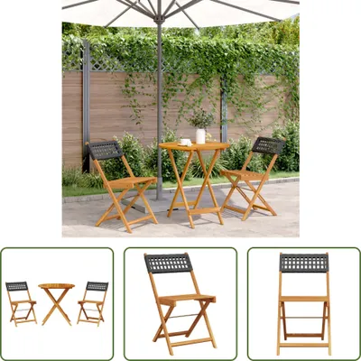 Produktbild von The Living Store 3-tlg. Bistro-Set Schwarz Poly Rattan und Massivholz