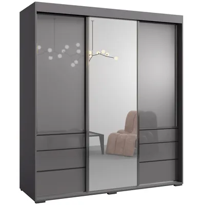Schiebetürenschrank mit Schubladen und Spiegel Grau 180 cm Breite