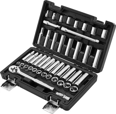 Immagine prodotto di SucceBuy Set di chiavi a bussola da 44 pezzi, attacco da 9,5 mm, set completo con misure SAE e metriche, bussole profonde e poco profonde, compresi gli accessori e la pratica valigetta, in acciaio legato CR-V, ideale per le riparazioni di veicoli
