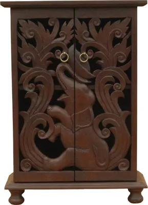 Produktbild von Schrank Flurschrank Holzschrank Kommode Carving Elefant 90cm Rattan Braun Schnitzerei