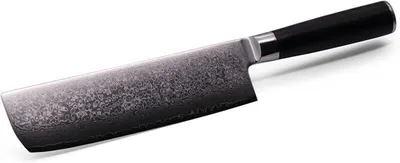 Imagen del producto de Cuchillo para verduras Franz Damastmesser (cuchillo Nakiri), extremadamente afilado (hoja: 17,8 cm) - cuchillo japonés para verduras fabricado en acero damasco, con empuñadura de alta calidad en material G10 y protector de hoja