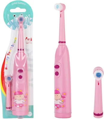 Produktbild von Elektrische Kinderzahnbürste mit 2 Aufsteckbürsten, weichen Borsten, wasserdicht IPX5, batteriebetrieben, leise, für Kinder von 5-12 Jahren