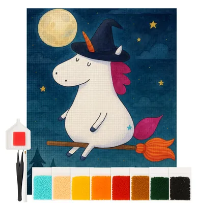 Produktbild von Mr. & Mrs. Panda Diamond Painting Einhorn Hexe Design 40 x 50 cm Mit Rahmen - Weiß - Geschenk, Engel, bilder, Teufel, diamant, Frau, Unicorn, set, mosaik, Einhörner