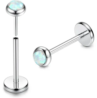 Zdjęcie produktu dla Dwa sztuki kolczyków do piercingu labret, wykonane z tytanu G23, z wstawką z opalu w kolorze CZ, rozmiar 20G, długość 8mm