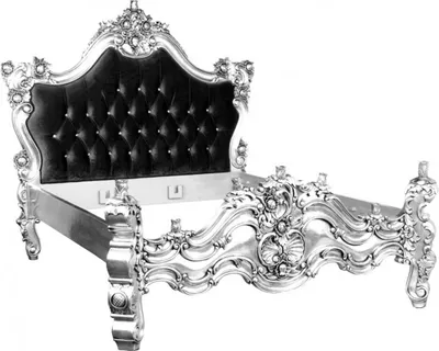 Produktbild von Barock Bett Barocco Schwarz / Silber mit Bling Bling Glitzersteinen 180 x 200 cm aus der Luxus Kollektion von Casa Padrino