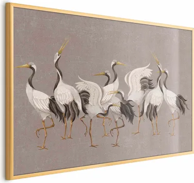 Produktbild von Posterpapier Poster - Crane Dance - light bird silhouettes on a warm-gray textured background 60x40 cm Tiere g-C-10162-ao-a