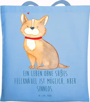 Produktbild von Mr. & Mrs. Panda Stoffbeutel Hund Glück - Sky Blue - Geschenk, Herz, Büchertasche, Baumwolltasche, Sprüche, Jutebeutel, Süß, Liebe, totebag, Spruch, Tasche, Shopping