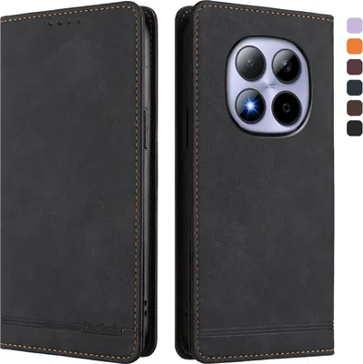 Immagine prodotto di Custodia per Xiaomi Redmi Note 15 Pro 5G, custodia flip in Finto cuoio stile retrò con supporto e scomparti per carte, nera