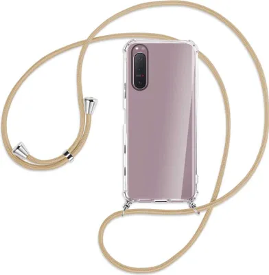 Produktbild von Handykette Backcover-Schutzhülle mit Band (Metall silberfarben) für Sony Xperia 5 II - caramel