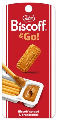 Produktbild von Lotus Biscoff & Go – Grissini mit cremigem Lotus Biscoff Aufstrich 45 g + Heartforcards Versandschutz
