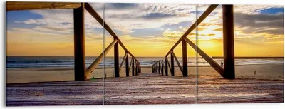 Produktbild von Bild auf Leinwand - Leinwandbild - Strand Ozean Sand Holzbrücke Sonnenuntergang - 150x50cm - Wand Bild - Wanddeko - Leinwanddruck - Bilder - Kunstdruck - Leinwand bilder - Wandkunst - CA150x50-0430