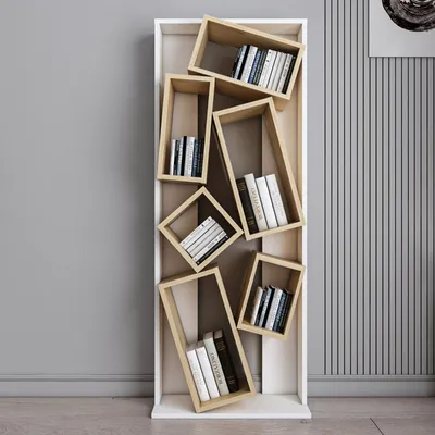 Produktbild von Skye Decor, Carmen - White, Oak, Bücherregal, Weiß, 100 % MELAMINBESCHICHTETE SPANPLATTEN, 63 x 24 x 153,6 cm