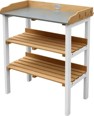 Produktbild von AXI Pflanztisch / Pflanzregal mit Ablageflächen in Braun / Weiß | Gärtnertisch wetterfest für Garten / Balkon / Terrasse / Gewächshaus