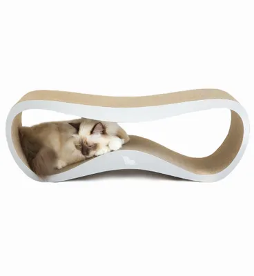 Image de myKotty Design Abri à chat LUI Gris - pour les besoins naturels de grattage & protection des meubles - planche à gratter en carton ondulé pour tous les chats pour jouer, dormir,
