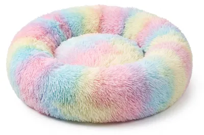 Immagine prodotto di IvoQ Cuccia a ciambella per gatti – Ø 40 cm – Morbida cuccia in peluche per gatti e cani di piccola taglia – Arcobaleno, Immagine generata dall'IA