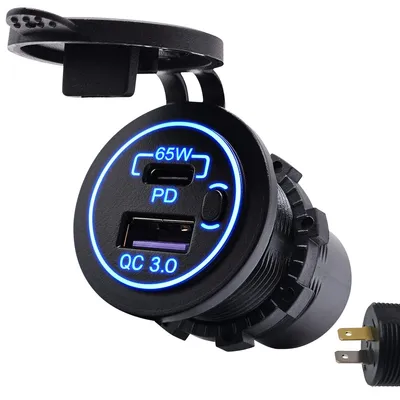 Produktbild von ProRide 12V USB/USB-C Einbauladegerät 2 Ports, Schalter, 65W QC3.0