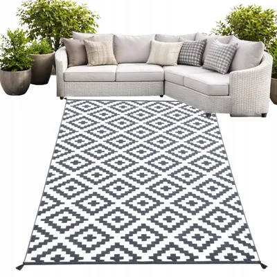 Produktbild von Outdoor Teppich 120x180 Wasserdicht - Balkon Terrasse Wendbar - Hellgrau Weiß