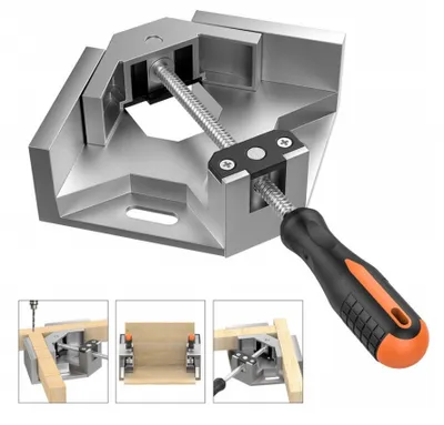 Produktbild von 90° Winkelspanner aus Aluminium |  Winkelschraubstock für Holzarbeiten | Bilderrahmen Gehrungszwinge | rechtwinklige Klemme Eckenspanner  für Holz Metall | verstellbarer Eckschraubstock mit Handgriff