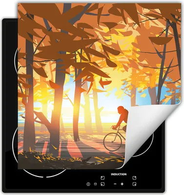 Produktbild von DarHaus Herdabdeckplatte 60x52 cm Anti Rutsch Matte Aufrollbar, Herbst - Wald