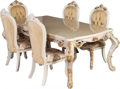 Produktbild von Casa Padrino Luxus Barock Esstisch Weiß / Gold - Handgefertigter Massivholz Esszimmertisch im Barockstil - Prunkvolle Barock Esszimmer Möbel