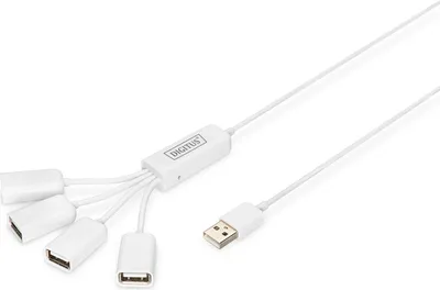 Produktbild von Digitus Slim Spider USB-Hub, 480 Mbit/s, Weiß, 1,00 m, China, Microsoft Windows 7/Vista/XP, Mac OS 10.x, 170 mm
