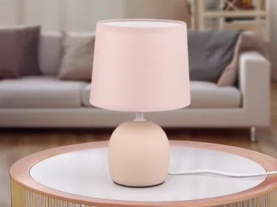 Produktbild von Tischlampe - H 26 cm - Beige - Keramik - Stoffschirm
