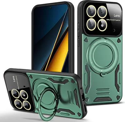 Immagine prodotto di Custodia resistente per Xiaomi Poco X6 Pro / Redmi K70E, custodia a due strati con supporto ad anello e supporto verde