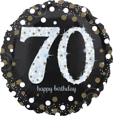 Produktbild von AMSCAN 3374101 Folienballon Happy Birthday 70 - Ø 43 cm, schwarz/weiß, Konfetti