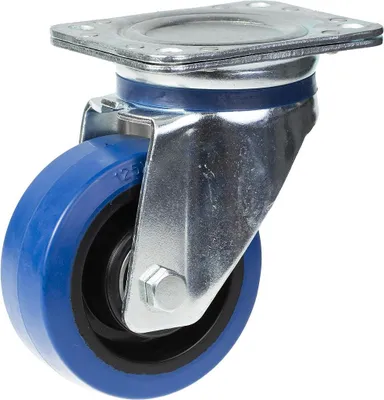Image de 125mm swivel castor with blue elastic rubber on nylon centre wheel