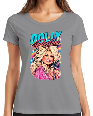 Imagen del producto de Camiseta para mujer, color gris, talla XL, con diseño de Dolly Parton, leyenda de la música country, cantante, icono retro de Nashville